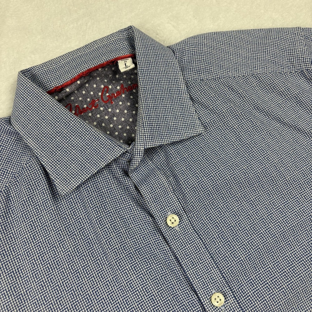 Robert Graham Shirt Mens L Blue Check Long Sleeve Button-Up Classic Fit